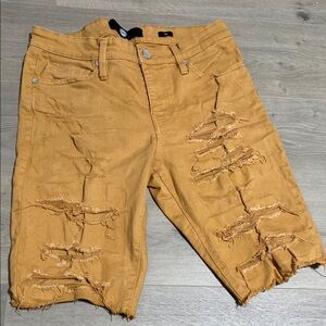 Distressed Mustard Men Shorts